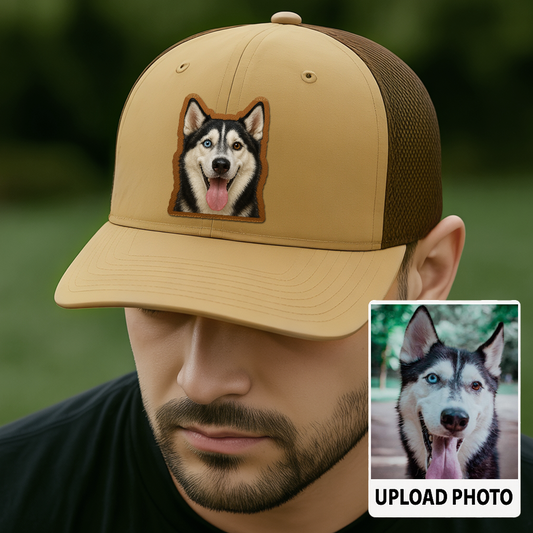 Custom Pet Memorial Leather Hat – Printed Trucker Cap – Dog Dad Keepsake Gift TH999