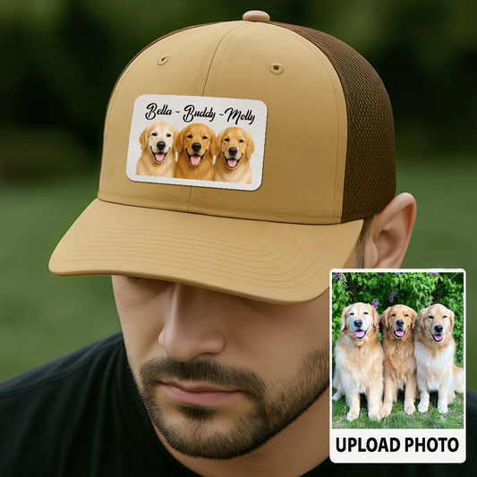 Custom Pet Hat with Leather Patch – Personalized Dog Cap – Memorial Gift for Pet Lover TH9911