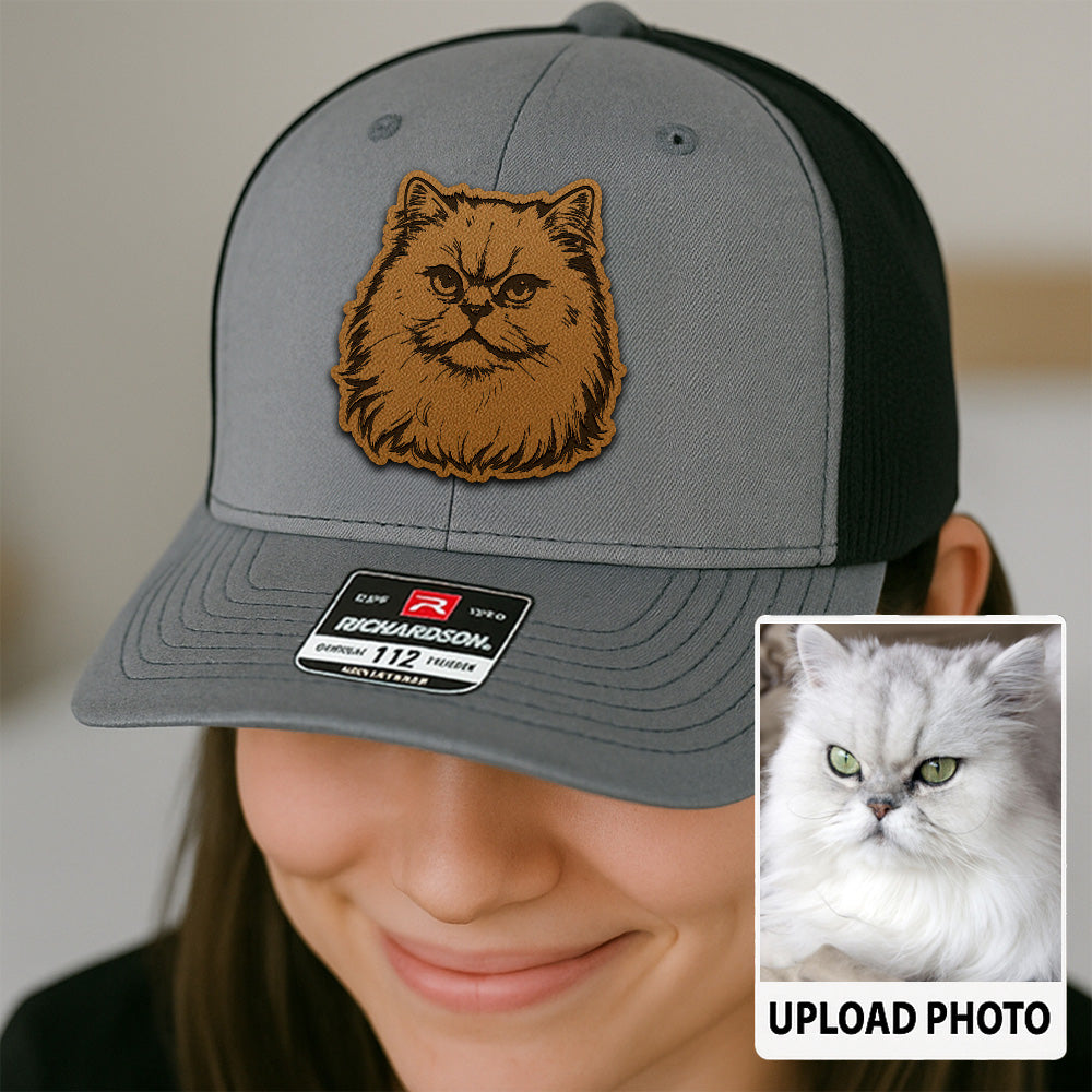 Custom Cat Photo Trucker Hat | Personalized Cat Photo Leather Patch Hat | Gift For Cat Lover TNGANSP031