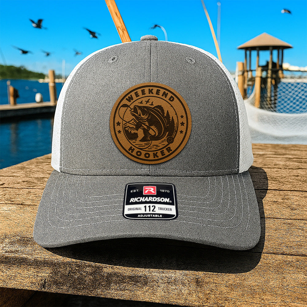 Personalized Fishing Leather Patch Hat – Custom Engraved Trucker – Perfect Gift for Husband, Dad, or Brother THUC99MF24
