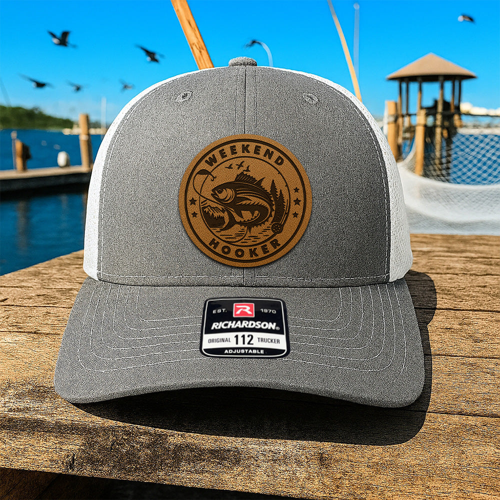 Personalized Fishing Leather Patch Hat – Custom Engraved Trucker Cap– Perfect Gift for Husband, Dad, Fishman THUC99MF028