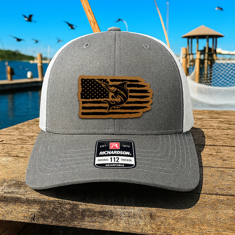 Personalized Fishing Trucker Hat – Custom Engraved Leather Patch Cap For Fishman THUC99MF03