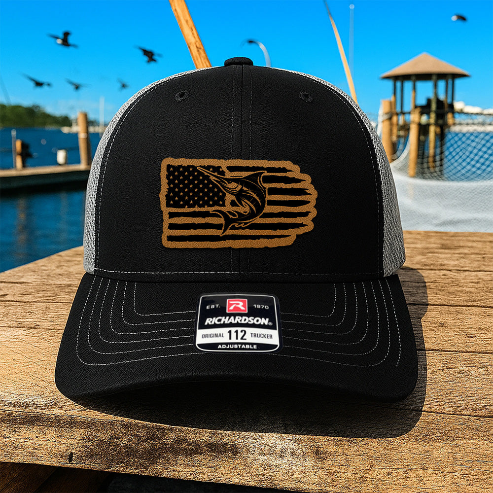 Personalized Fishing Trucker Hat – Custom Engraved Leather Patch Cap For Fishman THUC99MF03