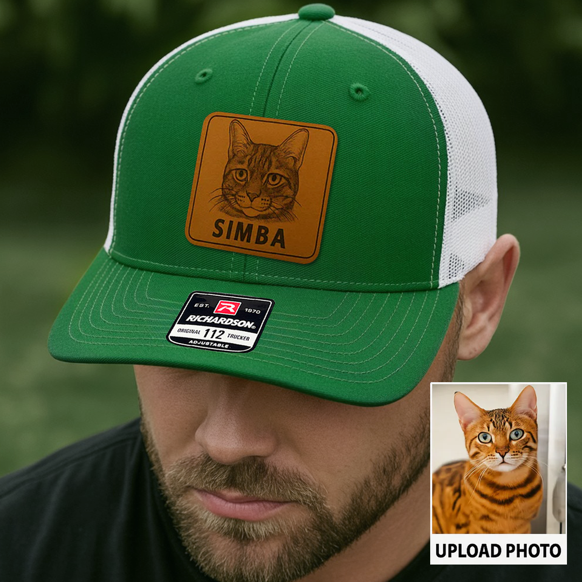 Custom Cat Photo Trucker Hat | Personalized Cat Photo Leather Patch Hat | Gift For Cat Lover TNGANSP035