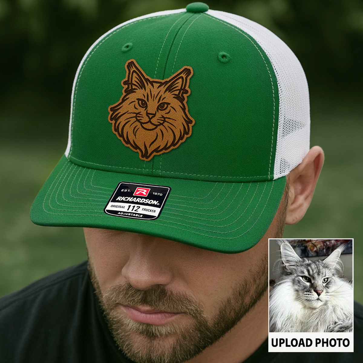 Custom Cat Photo Trucker Hat | Personalized Cat Photo Leather Patch Hat | Gift For Cat Lover TNGANSP028