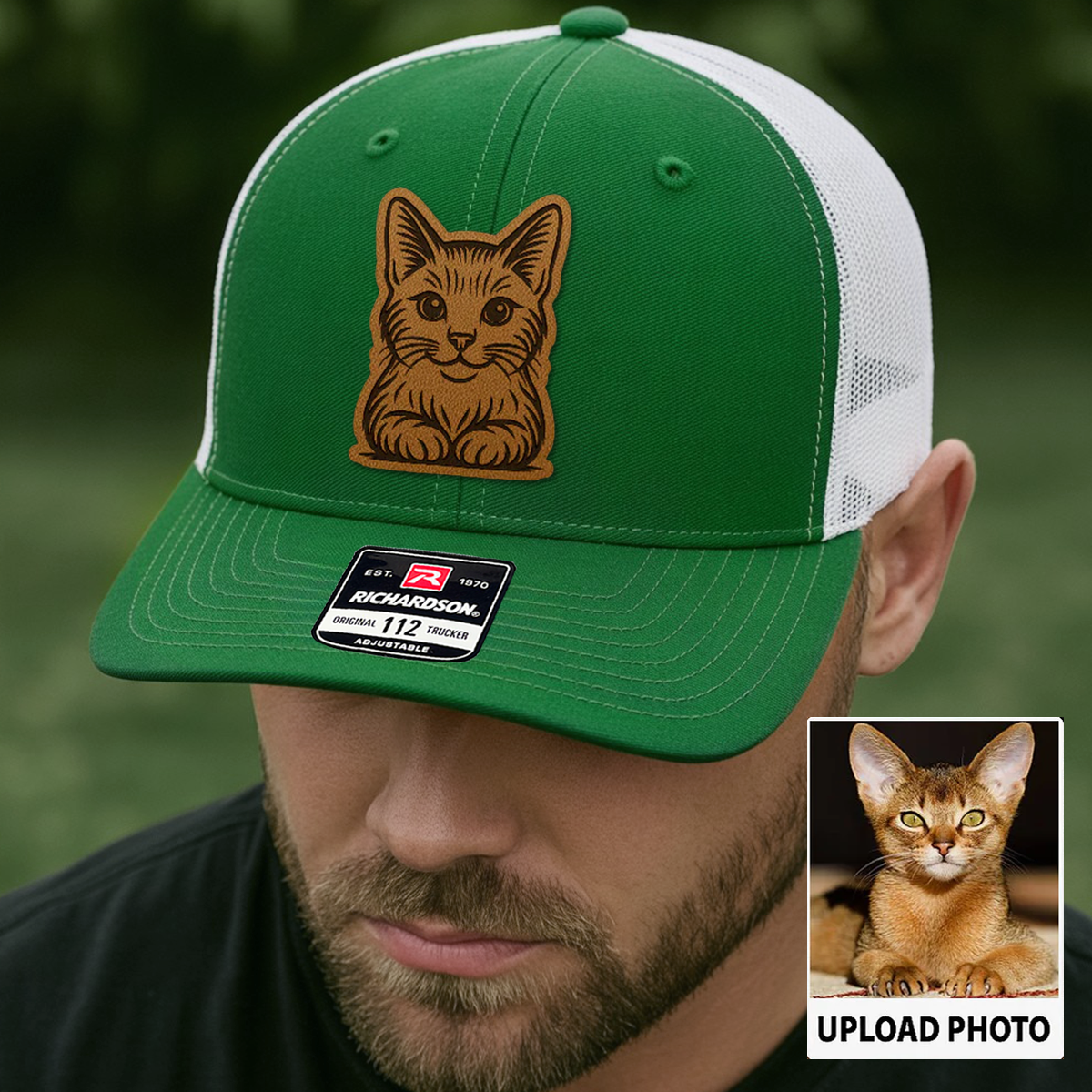 Custom Cat Photo Trucker Hat | Personalized Pet Patch Leather Patch Hat | Gift For Cat Lovers TNGANSP015