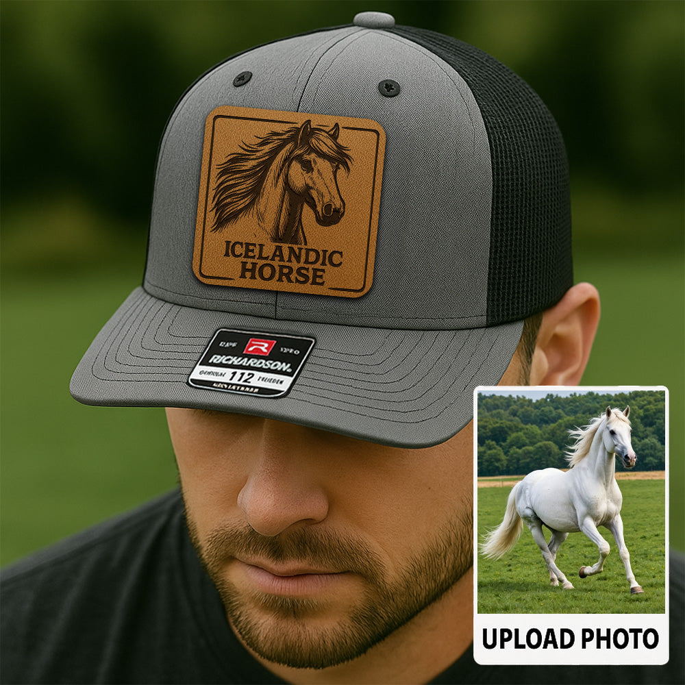 Personalized Horse Photo Leather Patch Hat | Custom Pet Photo Trucker Hat | Horse Lovers Gift THUC99P03