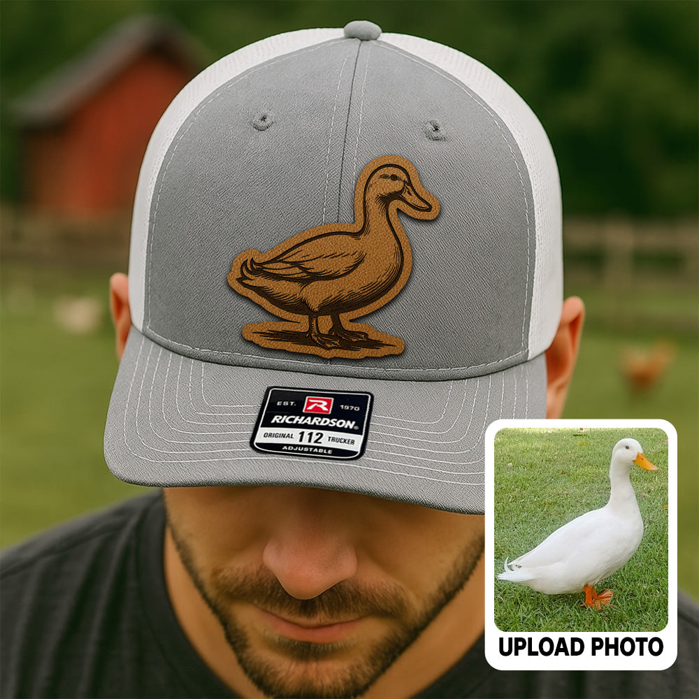 Personalized Duck Photo Leather Patch Hat | Custom Farm Trucker Hat | Gift For Farm Lover THUC99