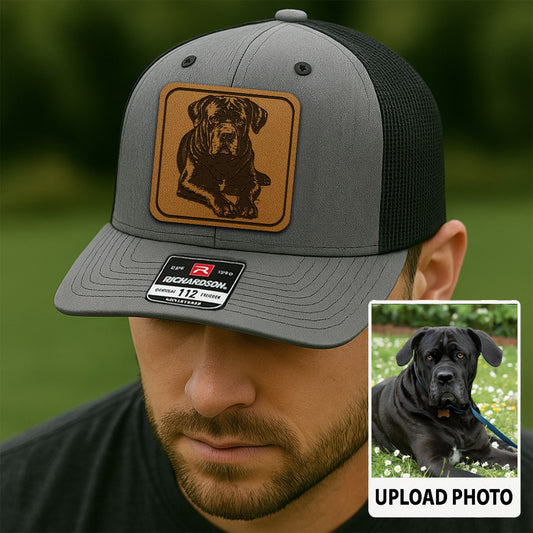 Custom Pet Photo Trucker Hat – Personalized Pet Patch Leather Patch Hat – Dog Lovers Gift – Pet Memorial Gifts TNGANSP008