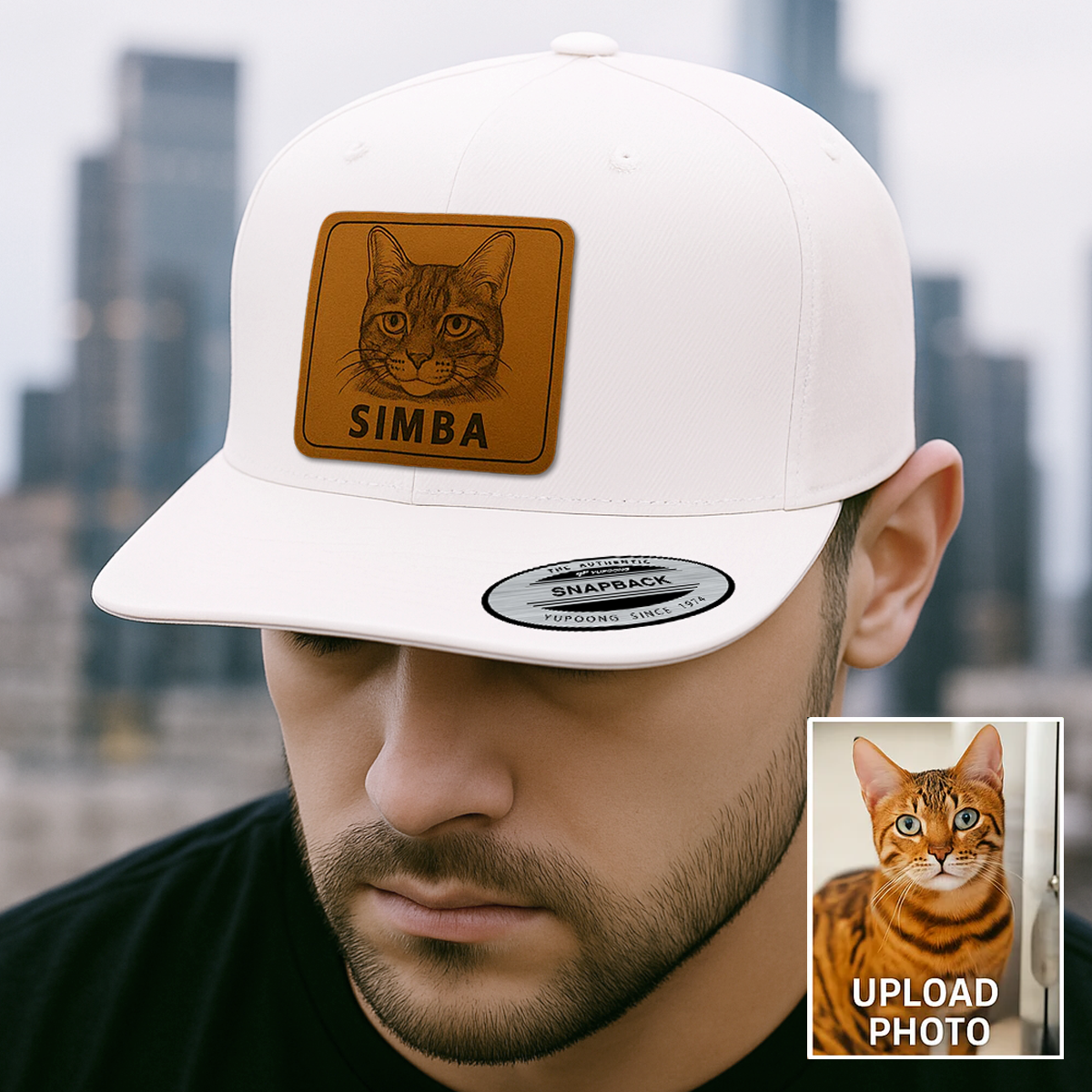 Custom Pet Photo Trucker Hat – Personalized Leather Patch Hat – Dad Gift – Custom Pet Memorial Hat - Cat Lover Gift - Engraved Hat NGOC99A2