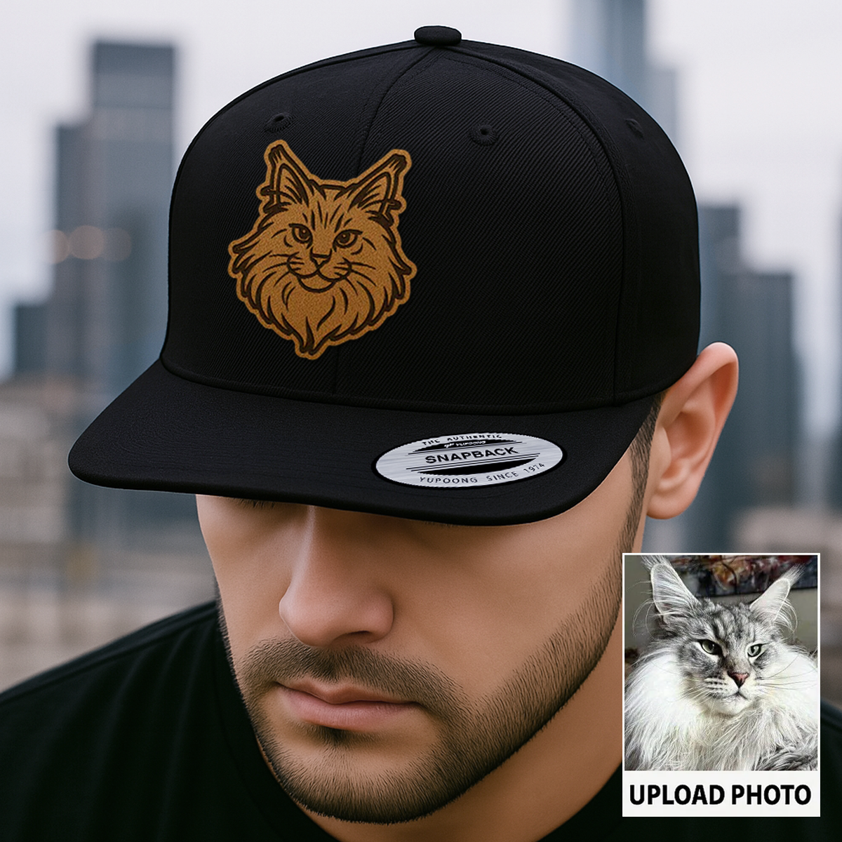 Custom Cat Photo Trucker Hat | Personalized Cat Photo Leather Patch Hat | Gift For Cat Lover TNGANSP028