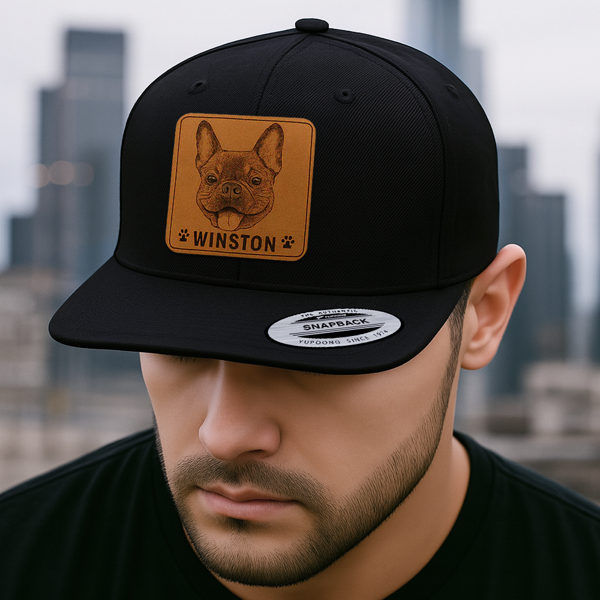 Custom Pet Photo Trucker Hat – Personalized Leather Patch Hat – Dog Dad Gift – Custom Pet Memorial Hat - Dog Gift - Engraved Hat NGOC99A4