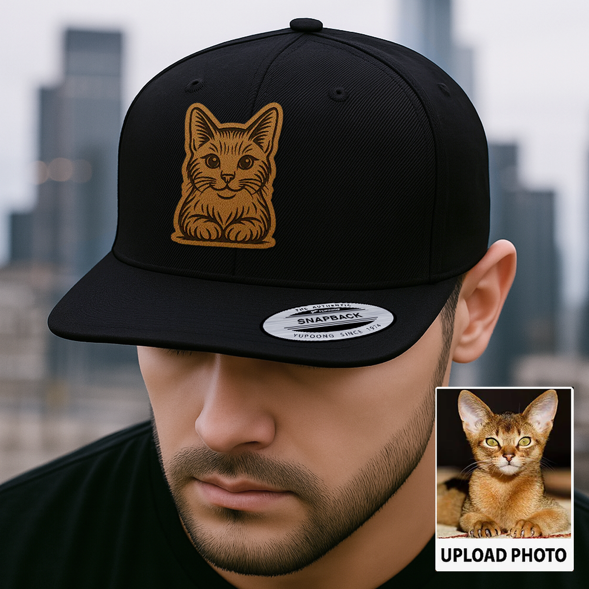 Custom Cat Photo Trucker Hat | Personalized Pet Patch Leather Patch Hat | Gift For Cat Lovers TNGANSP015