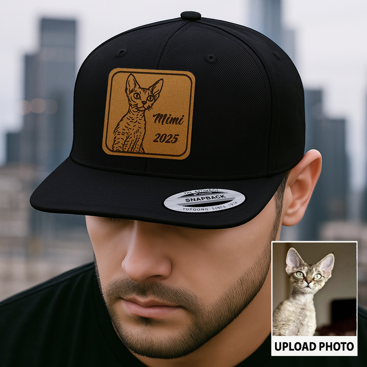 Custom Cat Photo Leather Patch Hat | Gift For Cat Lovers | Personalized Cat Memorial Trucker Hat TNGANSP014