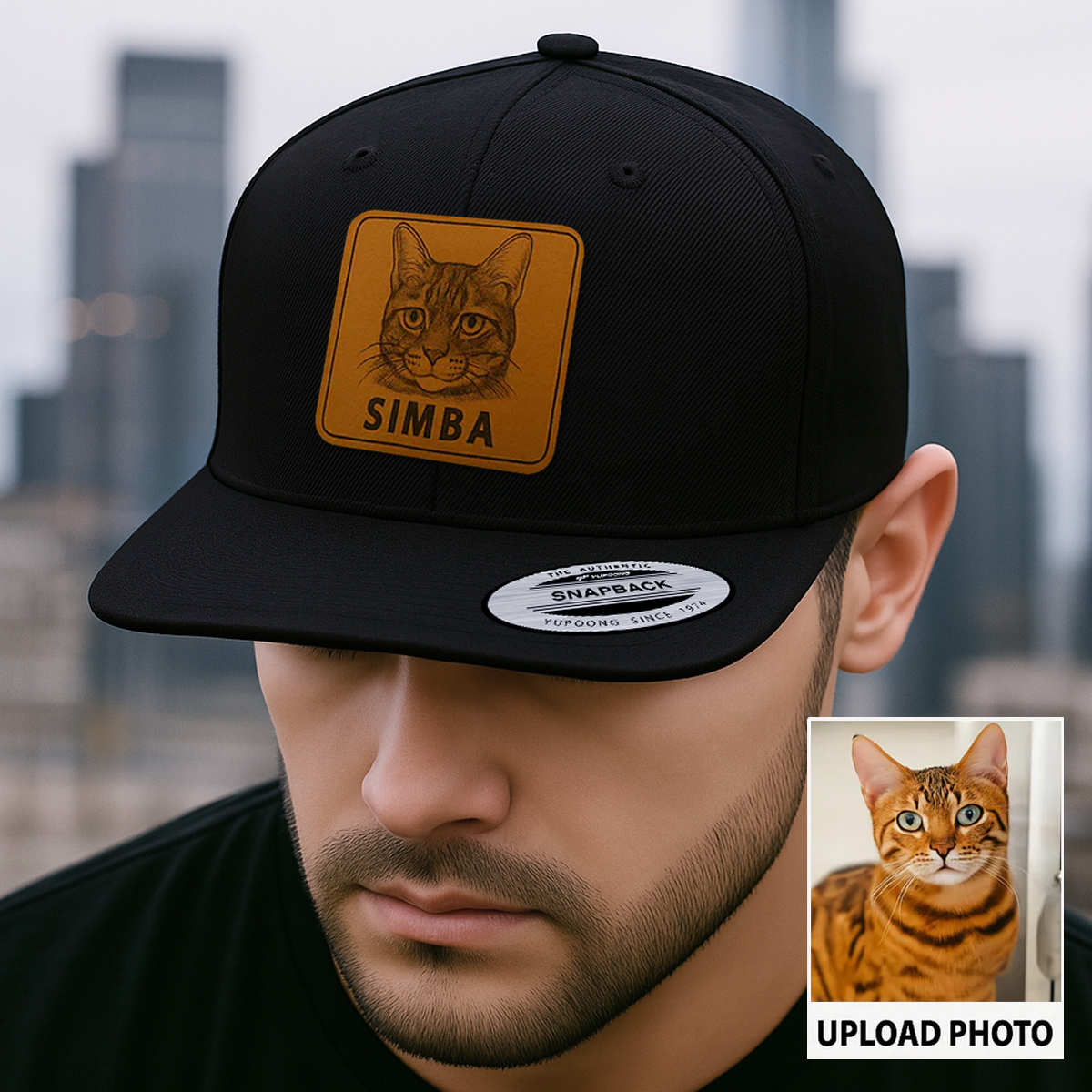 Custom Cat Photo Trucker Hat | Personalized Cat Photo Leather Patch Hat | Gift For Cat Lover TNGANSP035