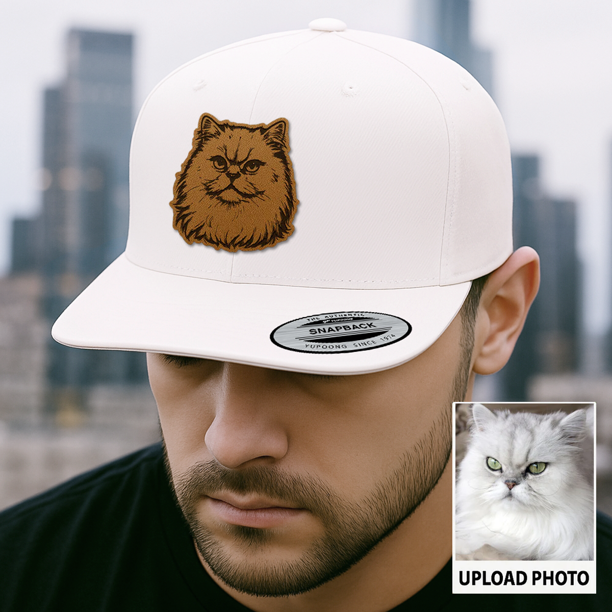 Custom Cat Photo Trucker Hat | Personalized Cat Photo Leather Patch Hat | Gift For Cat Lover TNGANSP031