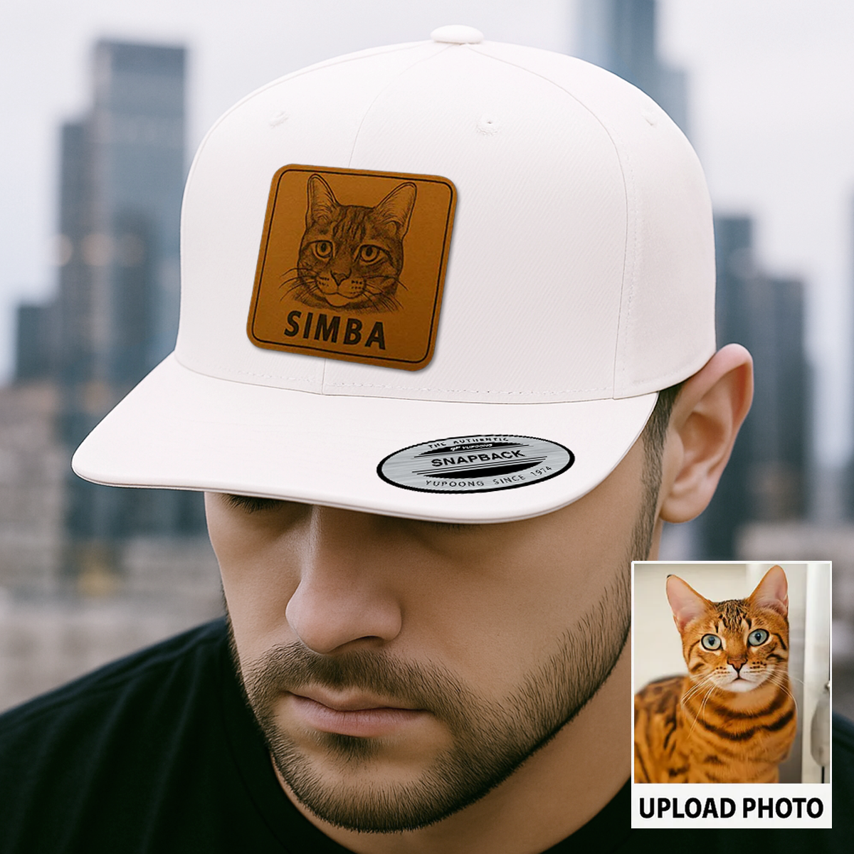 Custom Cat Photo Trucker Hat | Personalized Cat Photo Leather Patch Hat | Gift For Cat Lover TNGANSP035