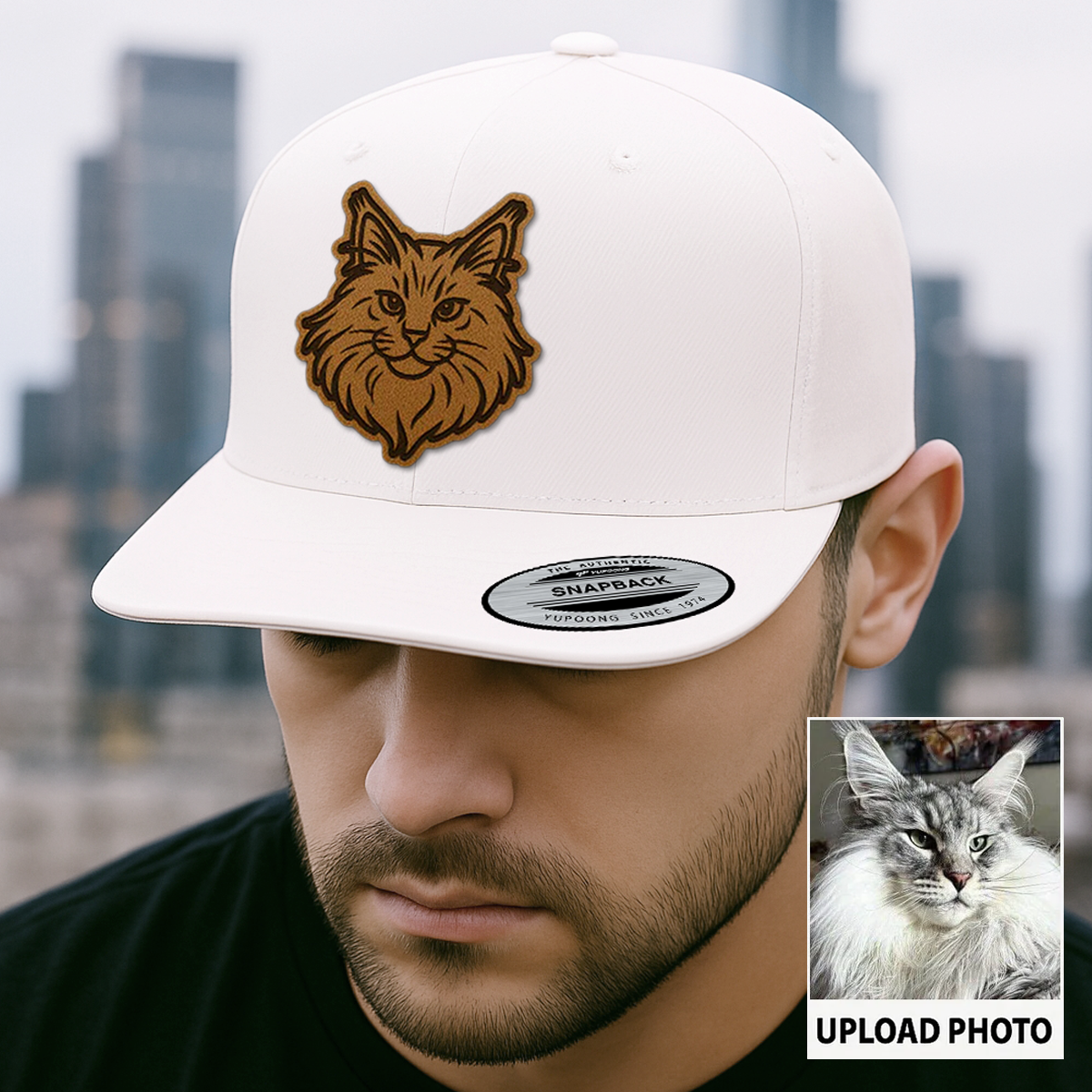 Custom Cat Photo Trucker Hat | Personalized Cat Photo Leather Patch Hat | Gift For Cat Lover TNGANSP028