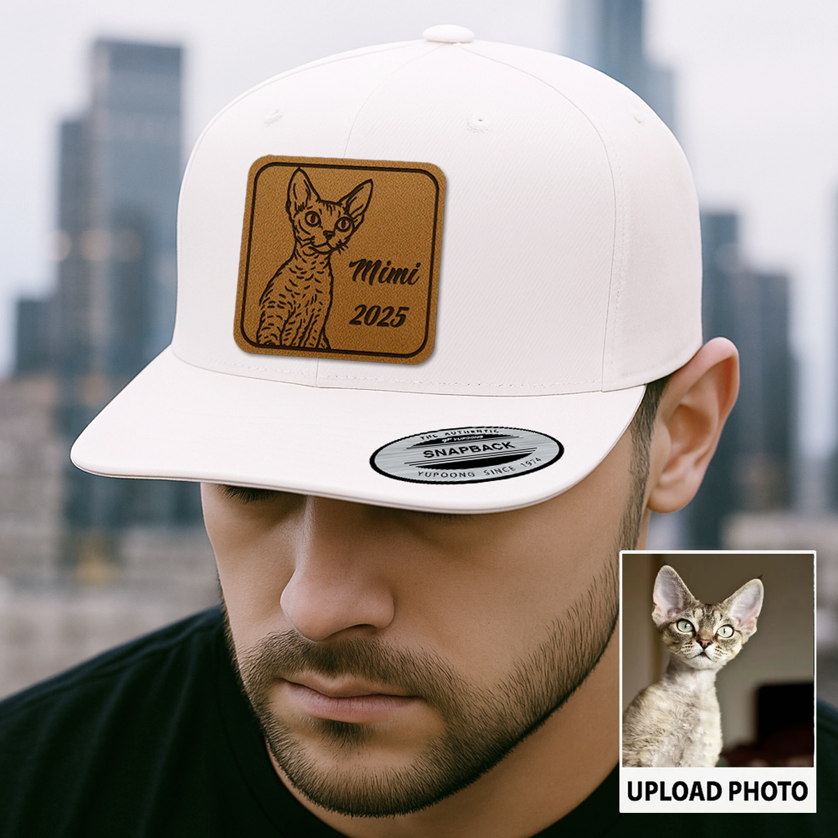 Custom Cat Photo Leather Patch Hat | Gift For Cat Lovers | Personalized Cat Memorial Trucker Hat TNGANSP014