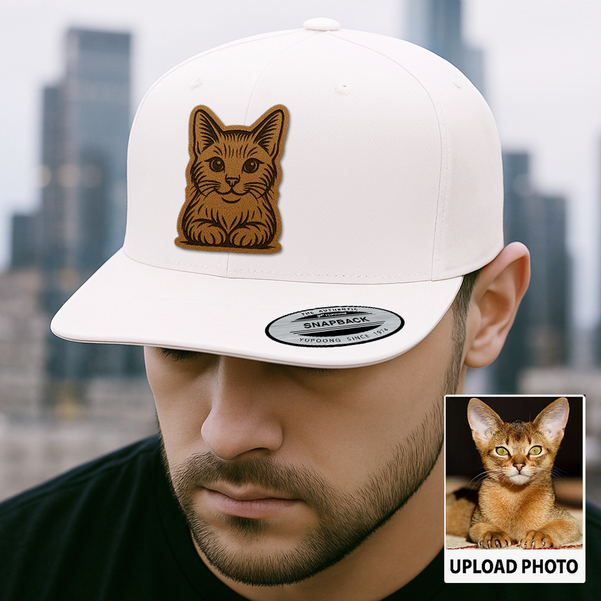 Custom Cat Photo Trucker Hat | Personalized Pet Patch Leather Patch Hat | Gift For Cat Lovers TNGANSP015