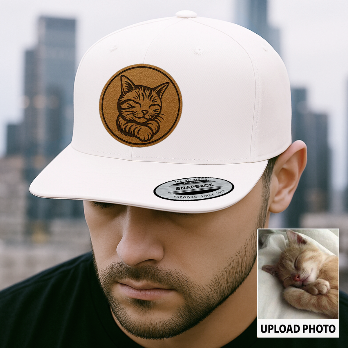 Custom Cat Photo Trucker Hat | Personalized Cat Photo Leather Patch Hat | Gift For Cat Lover TNGANSP033