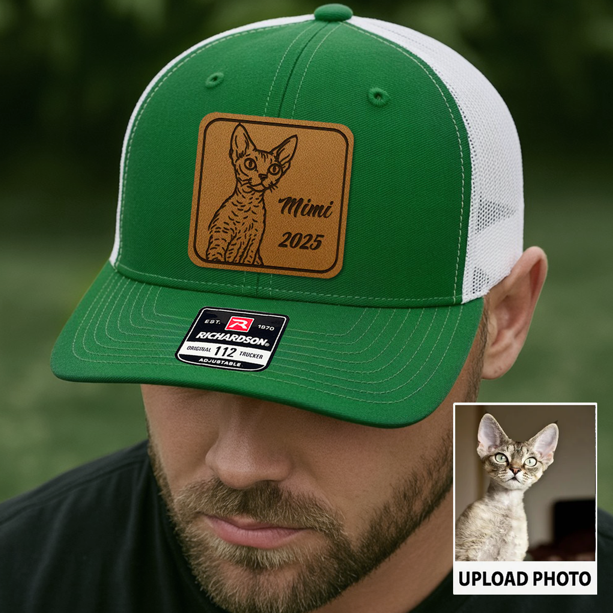 Custom Cat Photo Leather Patch Hat | Gift For Cat Lovers | Personalized Cat Memorial Trucker Hat TNGANSP014