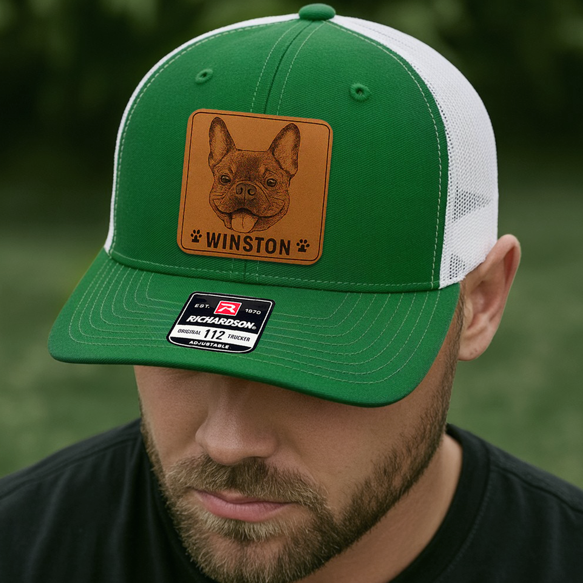 Custom Pet Photo Trucker Hat – Personalized Leather Patch Hat – Dog Dad Gift – Custom Pet Memorial Hat - Dog Gift - Engraved Hat NGOC99A4