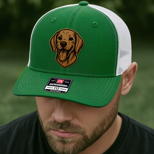 Custom Pet Photo Trucker Hat – Personalized Leather Patch Hat – Dog Portrait Gift – Custom Pet Face Hat P999