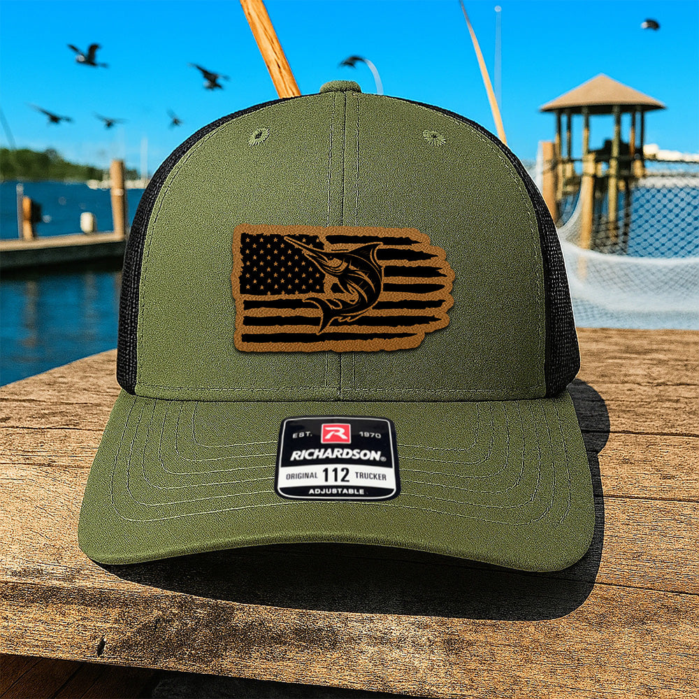 Personalized Fishing Trucker Hat – Custom Engraved Leather Patch Cap For Fishman THUC99MF03