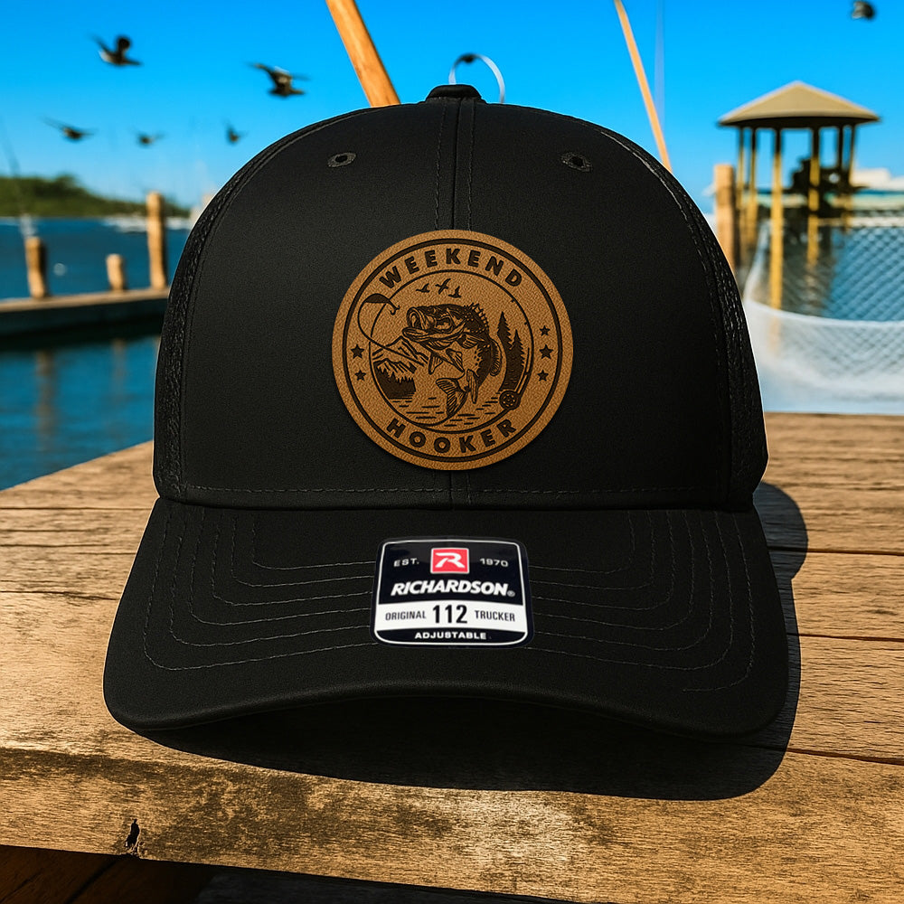 Personalized Fishing Hat for Men – Custom Trucker Cap with Leather Patch – Great Gift for Boyfriend or Fisherman THUC99MF02