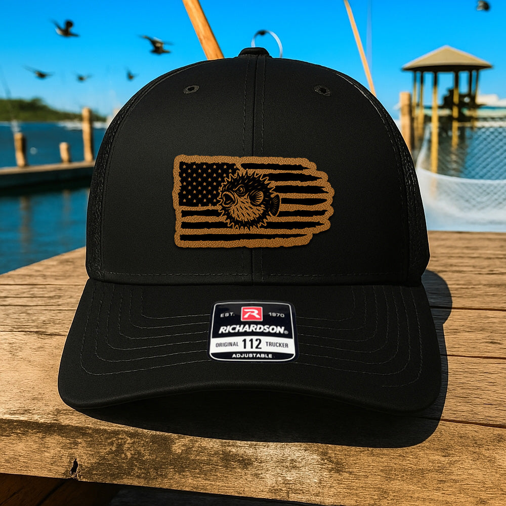 Personalized Fishing American Flag Hat – Custom Trucker Hat With Leather Patch Gift For Fishman THUC99MF03