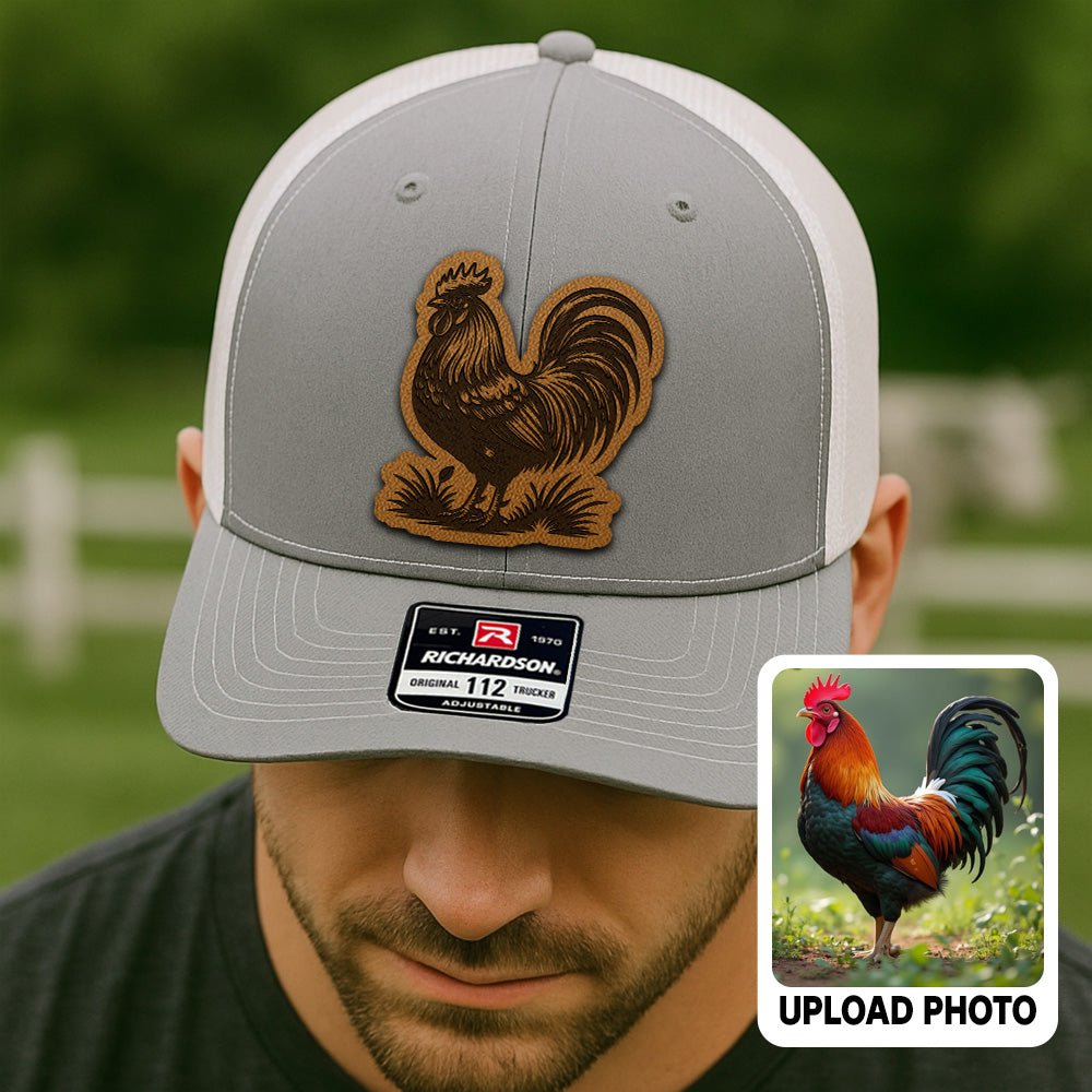 Personalized Chicken Photo Leather Patch Hat | Custom Farm Trucker Hat | Gift For Farm Lover THUC99