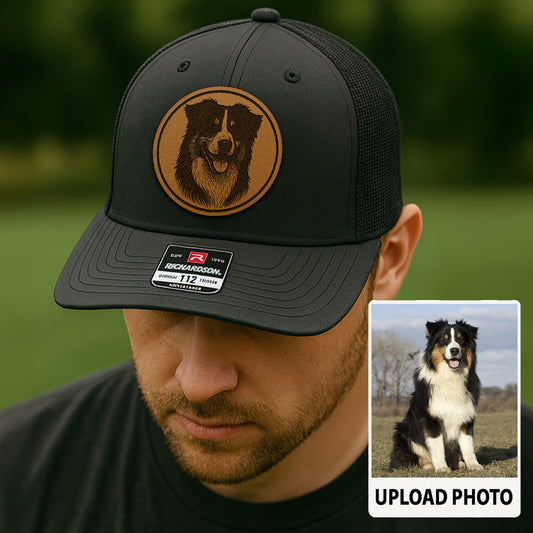 Custom Dog Photo Trucker Hat | Personalized Pet Patch Leather Patch Hat | Dog Memorial Gift TNGANSP023