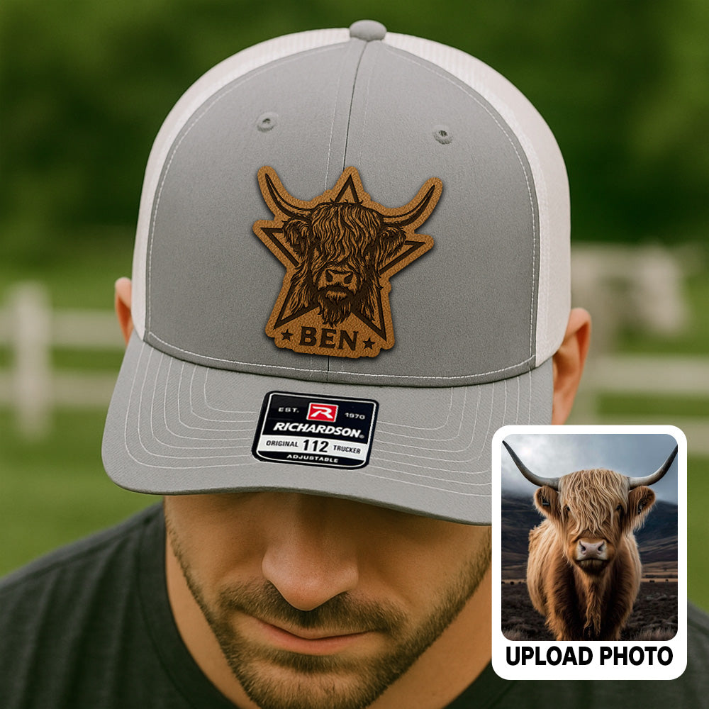 Personalized Cow Photo Leather Patch Hat | Custom Farm Trucker Hat | Gift For Farm Lover THUC99