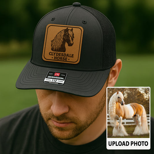 Personalized Horse Photo Leather Patch Hat | Custom Pet Photo Trucker Hat | Horse Head Leather Farm Patch Hat THUC99P12
