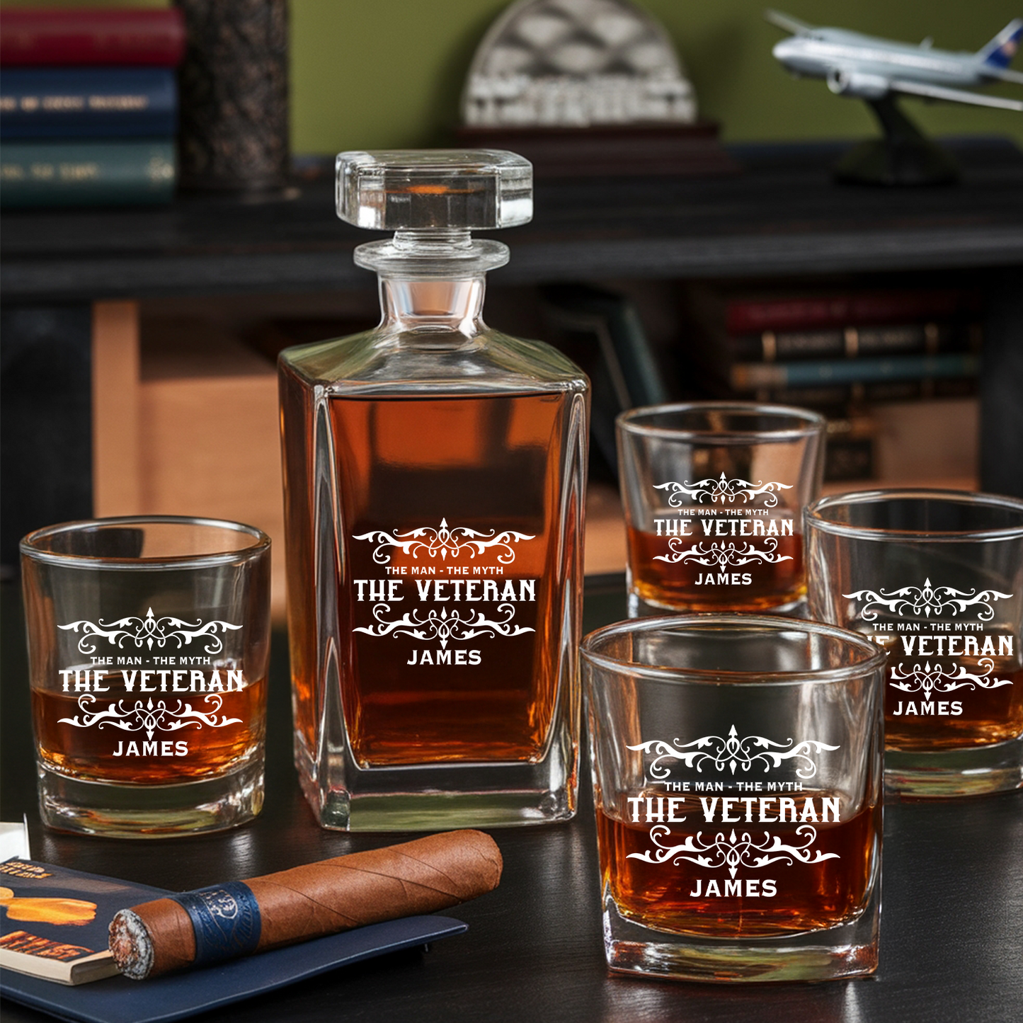 Personalized The Man The Myth The Legend Decanter and Glasses Set, Patriotic Gift for Veterans, Gift For Independence Day TND093