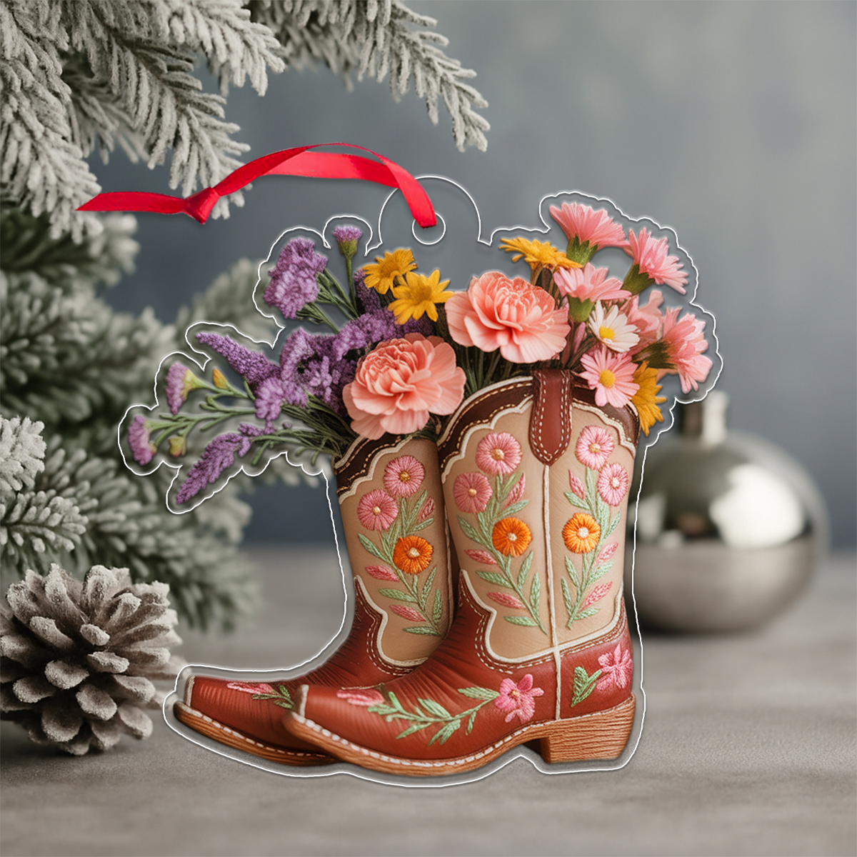Flower Cowgirl Boots Acrylic Ornament Christmas Gift