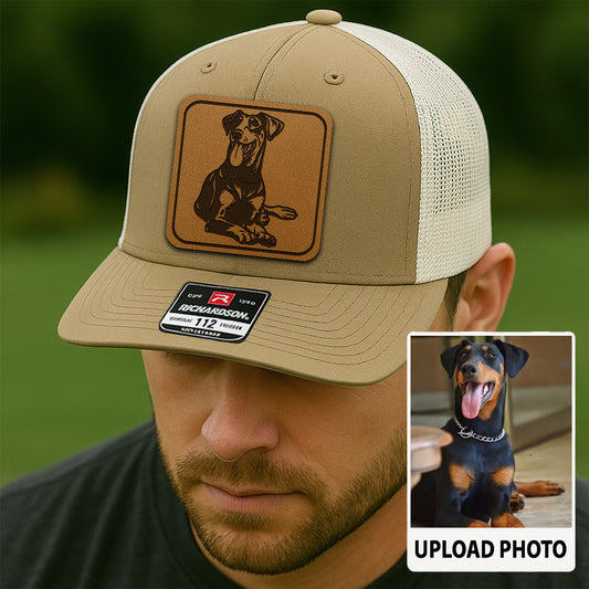 Custom Pet Photo Trucker Hat – Personalized Pet Patch Leather Patch Hat – Dog Lovers Gift – Pet Memorial Gifts TNGANSP006