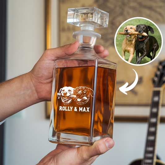 Custom Dog Photo Whiskey Glass And Decanter Set | Personalized Dog Photo Decanter | Gift For Dog Lover | Pet Memorial Gift TNN06