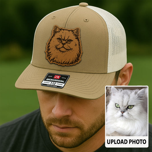 Custom Cat Photo Trucker Hat | Personalized Cat Photo Leather Patch Hat | Gift For Cat Lover TNGANSP031