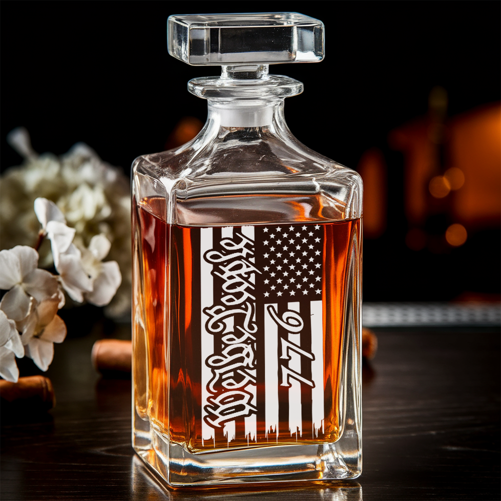 We The People America 250 Years Engraved Whiskey Decanter Set, Patriotic USA Bourbon Gift THUC99