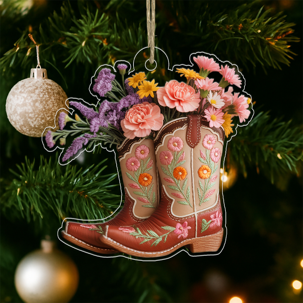 Flower Cowgirl Boots Acrylic Ornament Christmas Gift