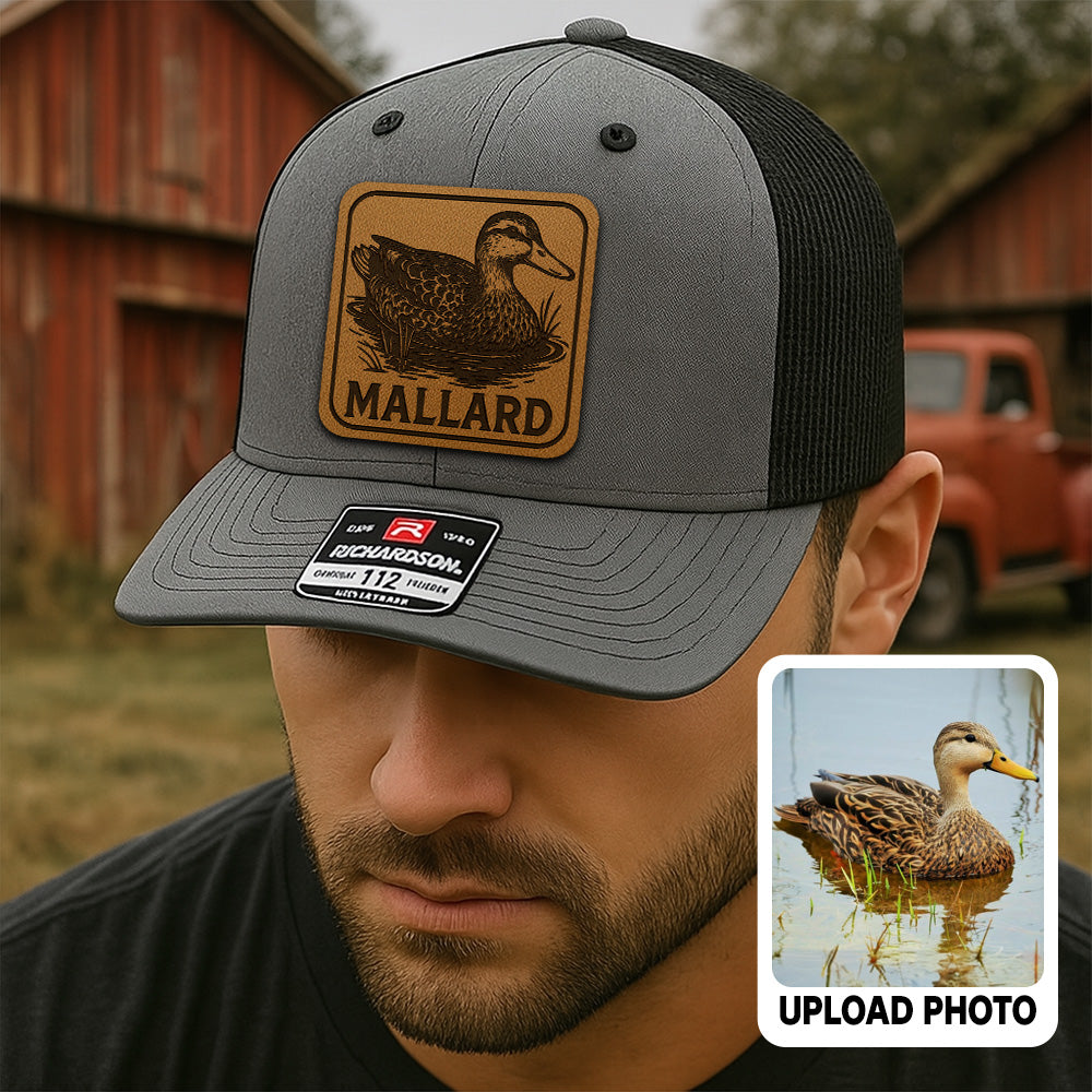 Personalized Duck Photo Leather Patch Hat | Custom Farm Photo Trucker Hat | Farm Leather Patch Hat THUC99