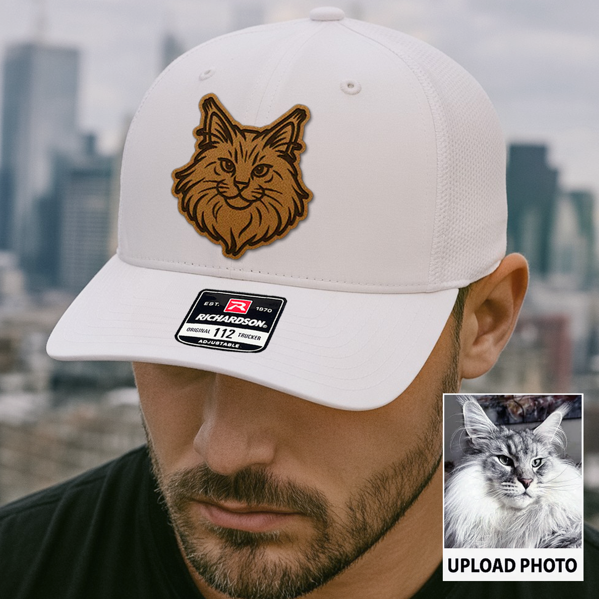 Custom Cat Photo Trucker Hat | Personalized Cat Photo Leather Patch Hat | Gift For Cat Lover TNGANSP028