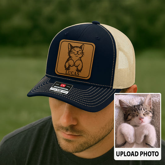 Custom Cat Photo Trucker Hat | Personalized Cat Photo Hat For Cat Owners | Cat Lovers Gift TNGANSP039