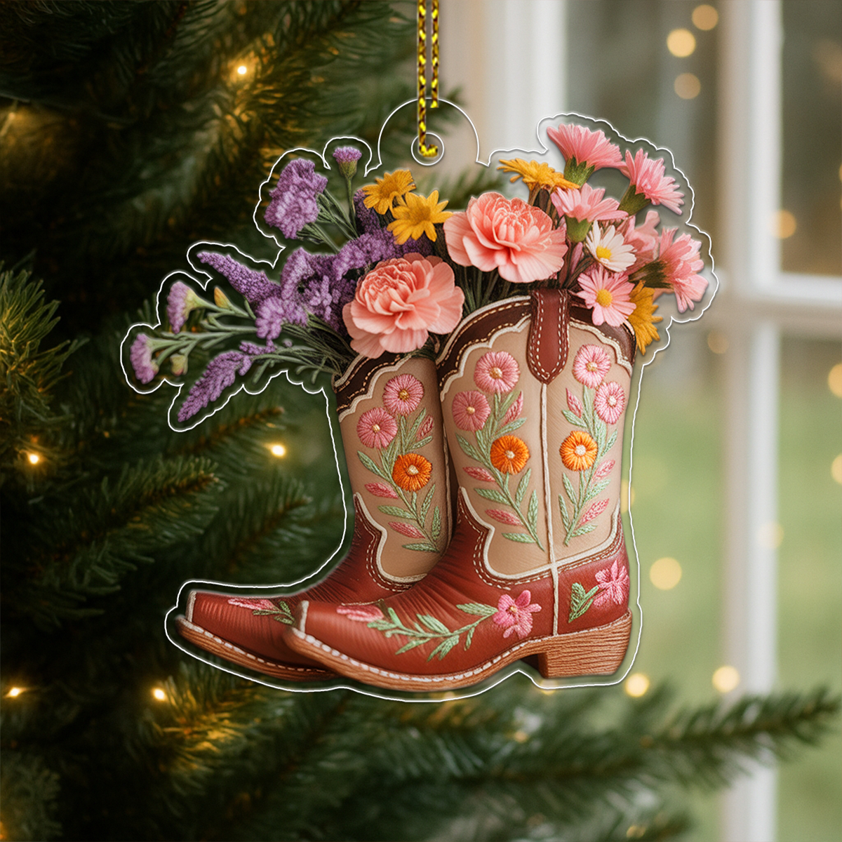 Flower Cowgirl Boots Acrylic Ornament Christmas Gift