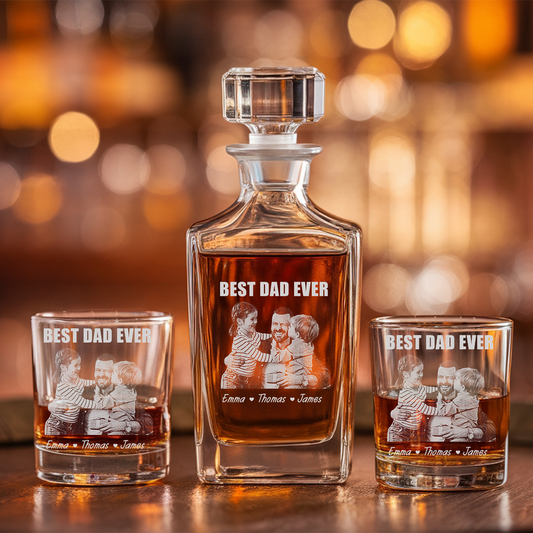 Personalized Whiskey Decanter with Photo, Engraved Bourbon Bottle, Custom Father's Day Gift for Dad, Best Dad Ever