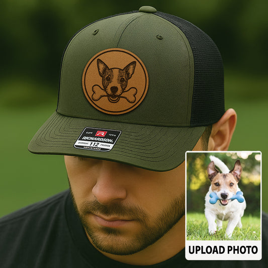 Custom Pet Photo Trucker Hat – Personalized Pet Patch Leather Patch Hat – Dog Lovers Gift – Pet Memorial Gifts TNGANSP010
