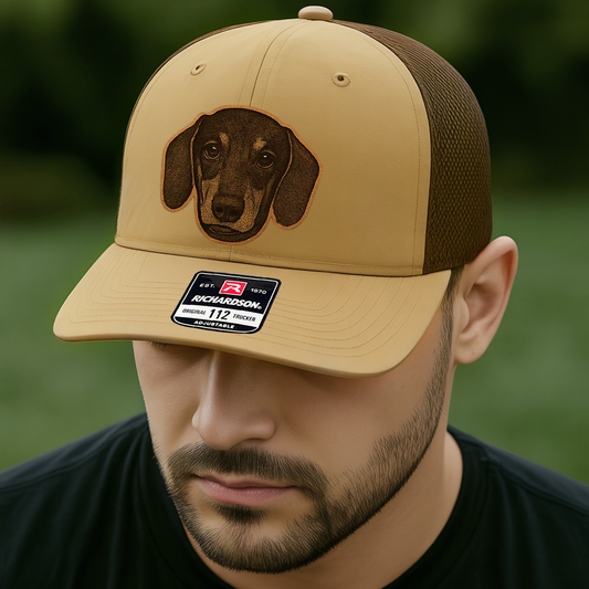 Custom Pet Photo Trucker Hat – Personalized Leather Patch Hat – Dog Dad Gift – Custom Pet Memorial Hat - Dog Lover Gift - Engraved Hat NGOC99A1
