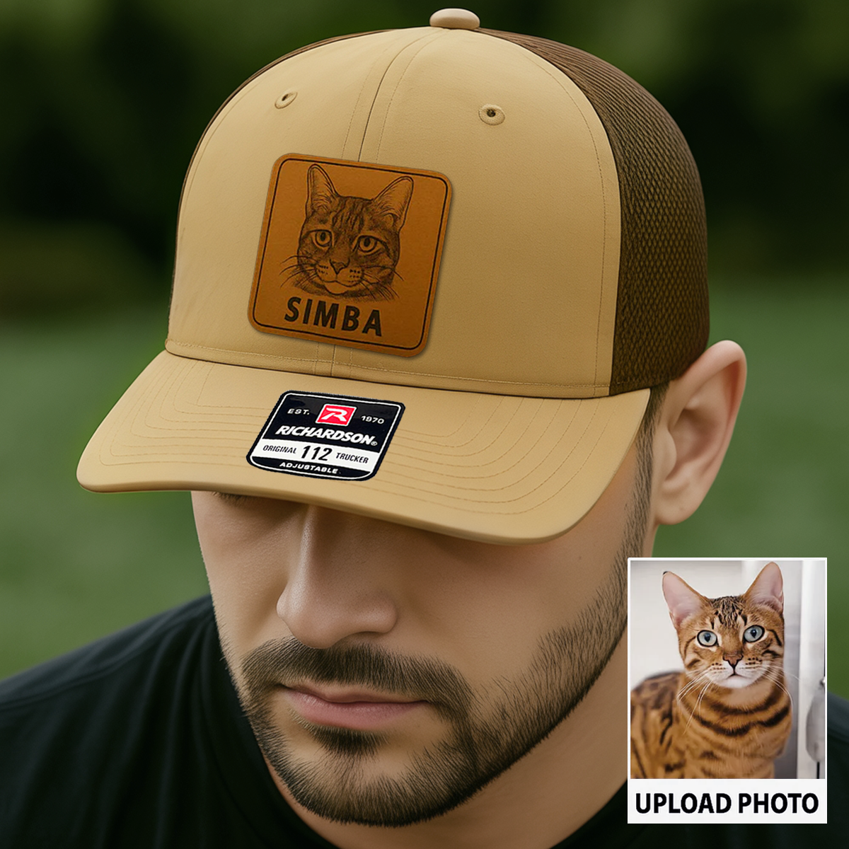 Custom Cat Photo Trucker Hat | Personalized Cat Photo Leather Patch Hat | Gift For Cat Lover TNGANSP035